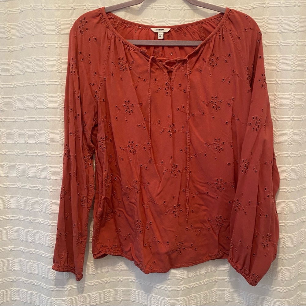 M Pink/Red Eyelet Long Sleeve Top